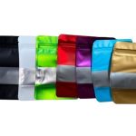 MX-104 - Colourful stand up pouch with windows and zipper (Red, blue, green, black, purple, white, gold)