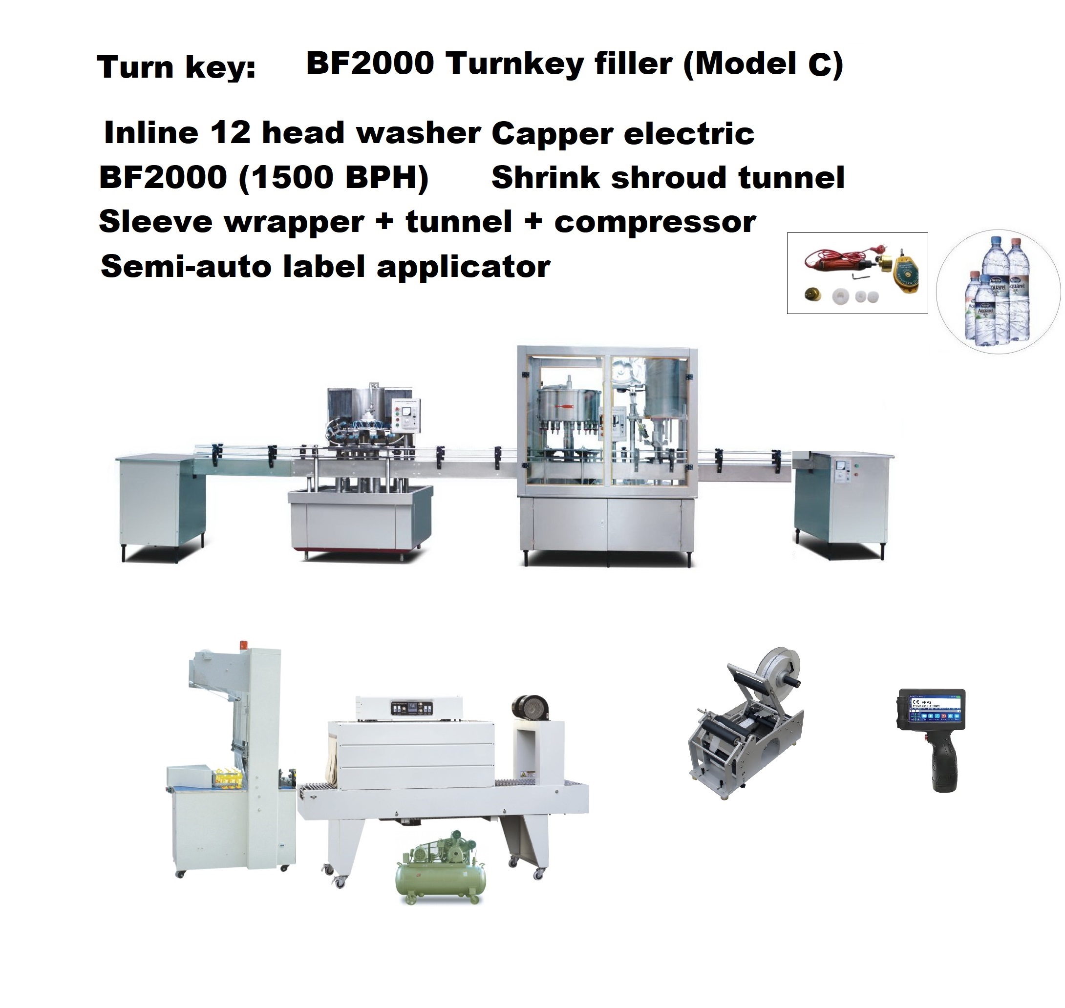 Water Bottling: BF2000 ( Adhesive Label type line) semi - auto (1500 ...
